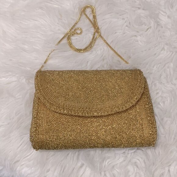 HAND MADE beaded evening bag/clutch flap snap closure goldtone strap women’s - Picture 12 of 12